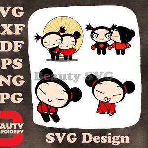 Pucca i Garu Ninja Love Story Para Całująca Się Plecami Urocze Postacie Ilustracje SVG