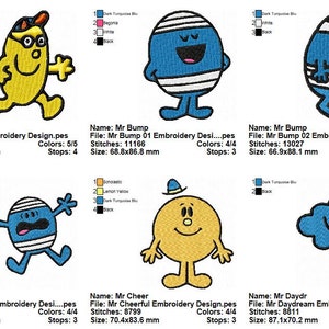 Package 30 Mr Men Embroidery Designs