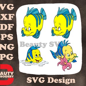Disney kleine Meerjungfrau Flunder Fisch im Wasser mit Tintenfisch spielerische Ozean Freund SVG Illustrationen