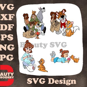 Disney Oliver Company Group Weihnachtsszene Dodger Oliver Jenny Foxwertige SVG-Sammlung