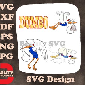 Dombo Movie Logo Ooievaar levert baby Dumbo klassieke animatiescènes SVG