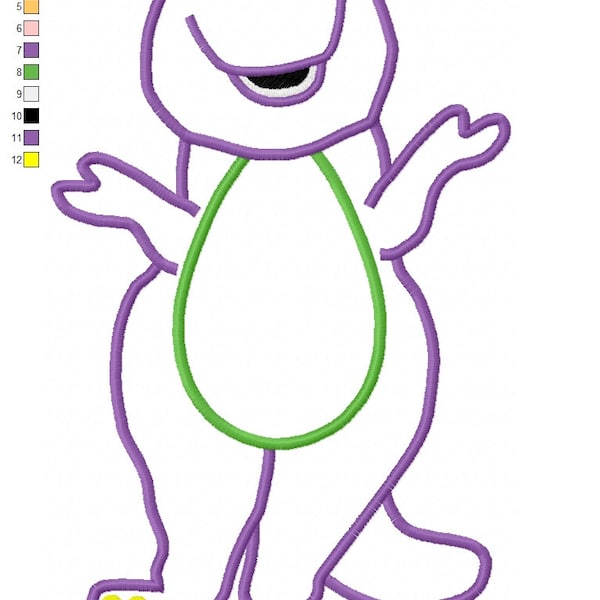 Barney Dinosaur Applique Embroidery Design