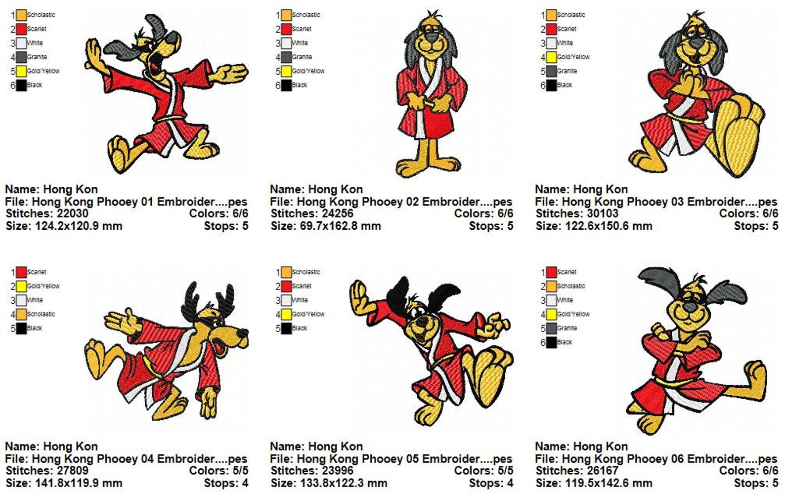 Package 12 Hong Kong Phooey Embroidery Designs Etsy