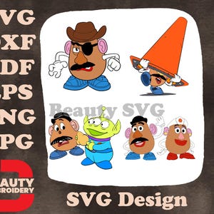 Toy Story - Señor Cara de Papa Pirata y Extraterrestre - Señora Cara de Papa Enfermera - Juguete de Sombrero de Cono - Pixar Fun SVG