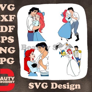 A Pequena Sereia - Príncipe Eric e Ariel Humana - Coleção Abraço Romântico e Terno - Conto de Fadas da Disney SVG