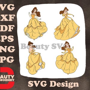 La Belle et la bête Belle dans sa superbe robe de bal jaune Diverses poses gracieuses SVG