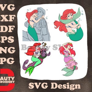 Die kleine Meerjungfrau Ariel mit Prinz Eric Statue und Sebastian Crab Freund SVG