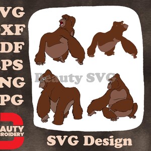 Figura de la madre gorila Kala de Tarzán de Disney, varias poses sentadas, conjunto SVG de mono gentil