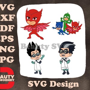 Pj Masks Owlette Catboy Gekko Romeo verrückter Wissenschaftler Bösewicht Heldengruppe SVG-Sammlung