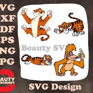 Dschungelbuch Shere Khan Tiger Regal Poses Und King Louie Orang-Utan mit Bananen SVG
