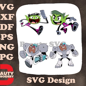 Teen Titans Go Beast Boy Green Shapeshifter e Cyborg Half Robot Hero Pose SVG