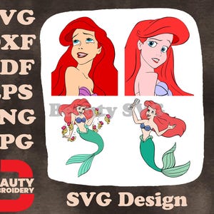 Die kleine Meerjungfrau Ariel Porträts und mit Flunder Fisch Friend Collection SVG