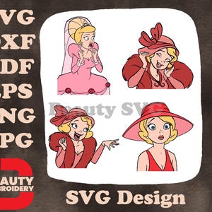 Disney Prinzessin und Frosch Charlotte La Bouff rosa Kleid rote Mütze Nahaufnahmen SVG-Designs
