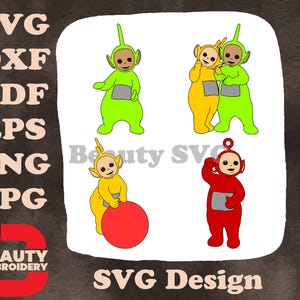 Teletubbies Tinky Winky Dipsy Laa Laa Po Individueller Charakter Posen und Ball SVG