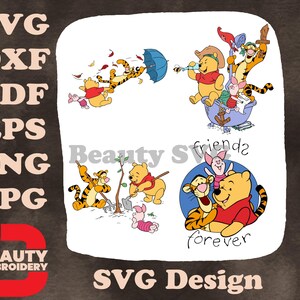 Winnie The Pooh Teigetje Knorretje Paraplu Shovel And Friends Forever Group Poses SVG