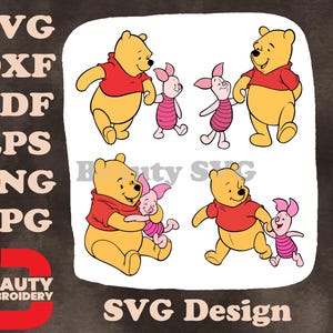 Leitão Ursinho Pooh da Disney sentado e conversando juntos em momentos tranquilos, ilustrações SVG