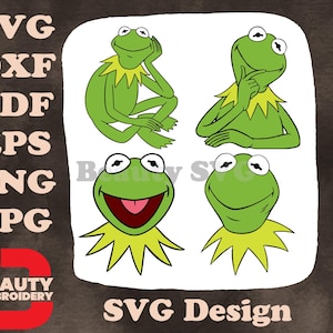 Les Muppets - Kermit la grenouille - gros plans et poses de visage réfléchis et expressifs - célèbre Muppet vert SVG