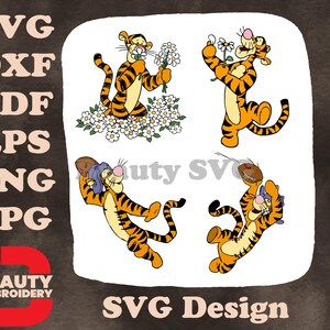 Winnie de Poeh - Tigger Floral Fun And Honey Pot Bounce - zachte en energieke tijgerhoudingen - honderd hectare hout SVG