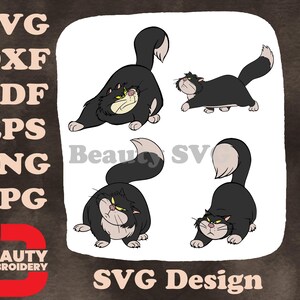 Cinderela Lúcifer, o gato brincando com tigela e lã, várias poses de gato SVG