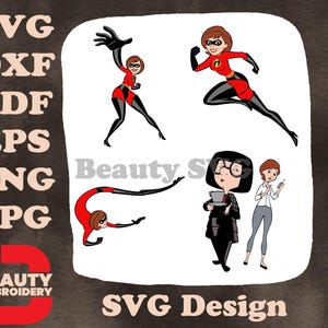 Die Unglaublichen - Elastigirl Helen Parr Stretching und Edna Mode mit Karen Voyd - weibliche Superhelden SVG
