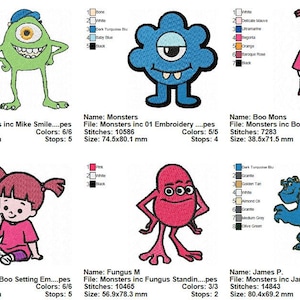 Package 18 Monsters inc Embroidery Designs