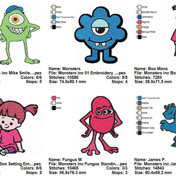 Package 18 Monsters inc Embroidery Designs