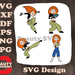 Kim Possible Heroína Várias Poses de Ação Chutando em Pé e em Roupas Casuais SVG