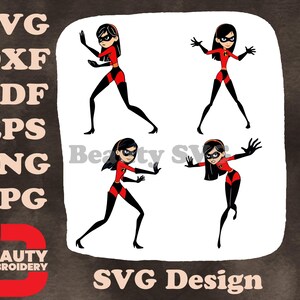 Disney Pixar Incredibles Elastigirl mevrouw Incredible flexibele heldin vechthouding SVG-set