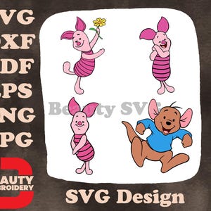 Winnie l'ourson porcelet avec fleur debout et Roo kangourou diverses poses SVG