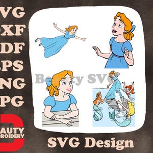 Peter Pan's Wendy Darling - Fliegendes Porträt und Geschichte mit verlorenen Jungen am Meer - Neverland Maiden SVG