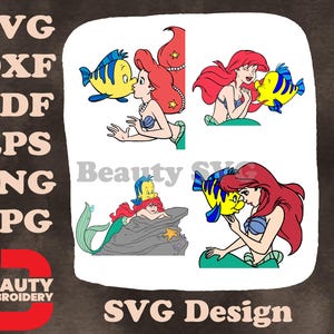 Die kleine Meerjungfrau - Ariel mit Flunder und Sebastian - Nahaufnahme Unterwasserfreunde - Disney Character Art SVG