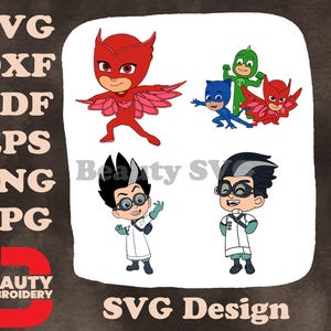 Pj Masks Owlette Catboy Gekko Romeo verrückter Wissenschaftler Bösewicht Heldengruppe SVG-Sammlung