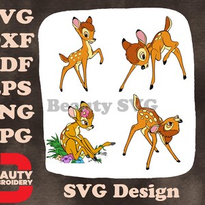 Disney Bambi Young Fawn com a mãe em flores Momentos de ternura Família de veados Designs SVG