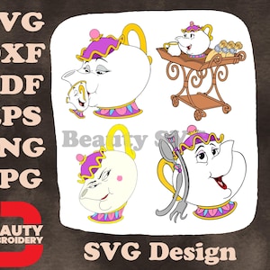 ディズニー ビューティービースト ミセス・ポット チップ ティーカート カトラリー付き ティーセット SVG バンドル