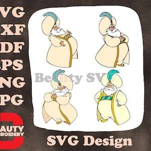 Aladdin Sultan, père de jasmin, diverses poses et expressions classiques SVG