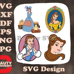 Disney Beauty Beast Belle Dorf Mädchen mit Bücher Porträt Rahmen Nahaufnahme SVG Set