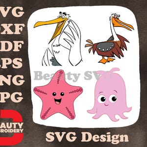 Disney Pixar Alla ricerca di Nemo Nigel Pellicano Pesca Stella Marina Perla Polpo Oceano SVG Designs