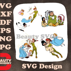 Peter Pan Wendy Tinker Bell Lost Boys Tiger Lily Haken Fliegen Abenteuer Szenen SVG
