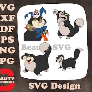 Gato Lúcifer da Cinderela em várias poses e com caricatura da família Tremaine SVG