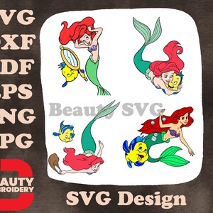 La petite sirène - Ariel la sirène et le poisson plie - gracieuses poses sous-marines - princesse Disney SVG