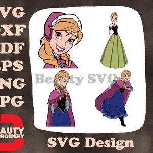Disney Frozen Princesa Anna Capa de Inverno Vestido Verde Várias Poses Close Up Gráficos SVG