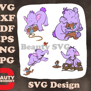Disney Winnie l'ourson grumeleux Heffalump jouant avec Roo kangourou bain de boue amusant collection SVG