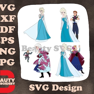 Vestido de gelo da Elsa Frozen, Anna, traje de inverno, Kristoff e Sven, várias poses SVG