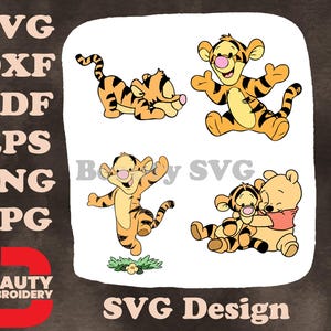 Winnie The Pooh - Tigger umarmt Pooh Bär und sitzt zusammen auf Holzstamm - Beste Freunde für immer SVG
