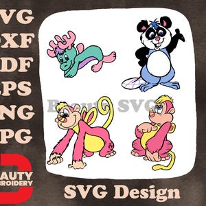 The Wuzzles Style Hybrid Animals - Moosel Bumblelion Hoppopotamus Panda Creature - Retro Cartoon Character Group SVG