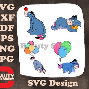 Winnie de Poeh - Iejoor de trieste ezel met kleurrijke ballonnen en vredig slapend - Gentle Giant SVG