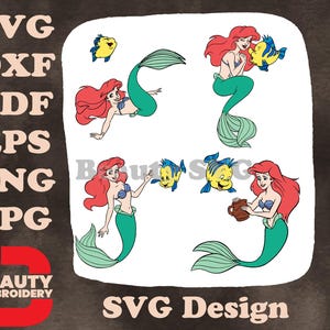 Die kleine Meerjungfrau - Ariel Die Meerjungfrau und Flunder schwimmen zusammen - Unterwasser Friendship Designs SVG