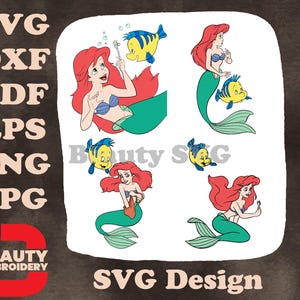 Die kleine Meerjungfrau - Ariel und Flunder Fisch Freund - Süße posierende Meerjungfrau Kollektion - Disney Prinzessin SVG