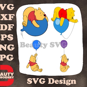 Paquete SVG alegre de Winnie the Pooh de Disney en globo flotante de varios colores