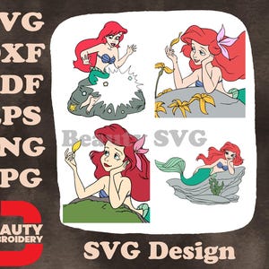 A Pequena Sereia Ariel na Rocha com Garfo Dinglehopper e Carta de Baralho SVG